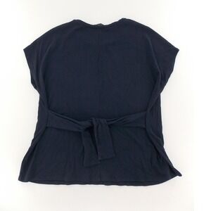 Express Top Ribbed Tie Front Women Medium Navy Blue